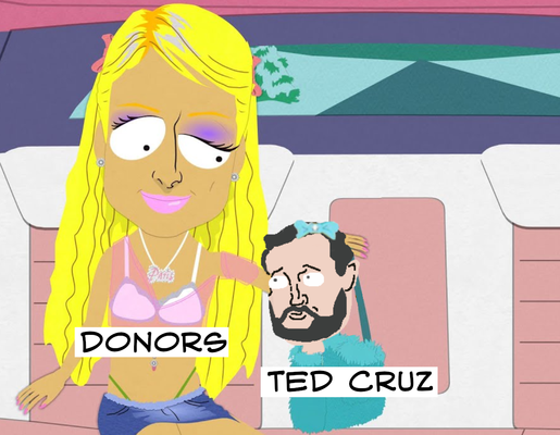A south park screen grab depicting Ted Cruz as a Purse Chihuahua
